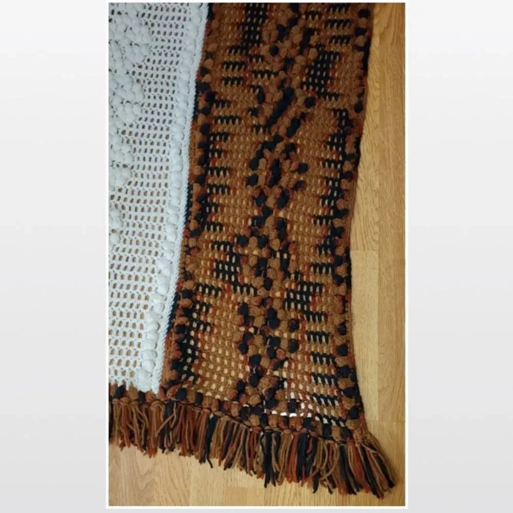 Vintage Hand Crochet Striped Blanket Home